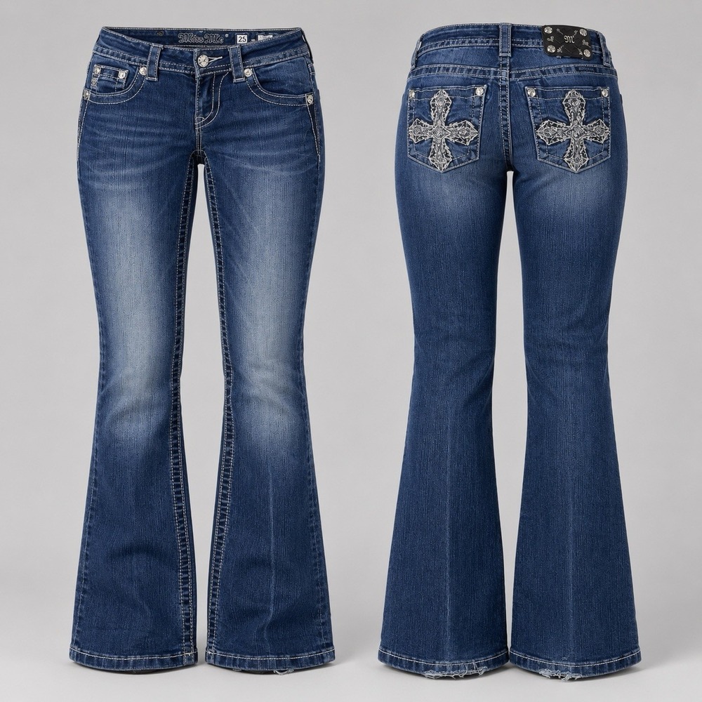 Miss Me jeans boot womens 25 cross Embellished Dark thick stitch